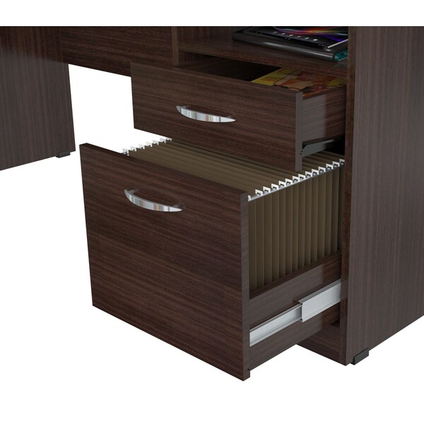 Curved Top Desk 55.21 in. W Espresso Rectangular 2 -Drawer with File Storage